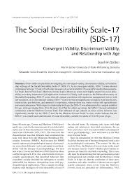 Pdf The Social Desirability Scale 17 Sds 17 Convergent Validity Discriminant Validity And Relationship With Age