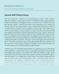 For example, some instructors may require students to restate the thesis statement at the end of critique essays. Speech Self Critique Free Essay Example