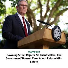 Keir Starmer's spokesman said "rigorous and proportionate" measures were  taken to keep politicians safe. Read more:  https://www.huffingtonpost.co.uk/entry/downing-street-zia-yusufs-reform-mps -safety_uk_6a54c7e8e4b04a4b8d2ddeb3?d_id=12166927