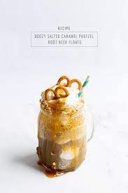 Boozy Salted Caramel Pretzel Root Beer Floats Recipe Root Beer Float Caramel Pretzels Salted Caramel