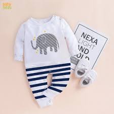 Baby Jumpsuit & Blue Stripes – Elephant Print – Baby Nest Boutique