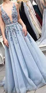 Sleeveless V Neck Backless Light Blue With Lace Appliques Long Prom Dresses Mp481 Blue Prom Gown Ruffle Prom Dress Prom Dresses Uk