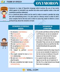 Oxymoron Definition And Examples Of Oxymoron In Speech And Literature 7 E S L In 2020 English Writing Skills English Writing English Words