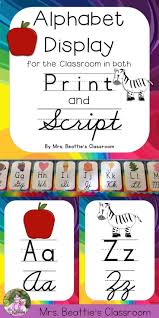 Our classroom alphabet posters are quick to print and fun to display. This Complete Alphabet Wall Bulletin Board Display From Mrs Beattie S Classroom Contains A Page Fo Cursive Alphabet Printable Alphabet Poster Alphabet Display