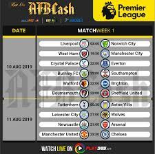 Premier League Matchweek 1 10 August 11 August 2019 Afbcash Football Betting Premier League Sports Betting League Schedule