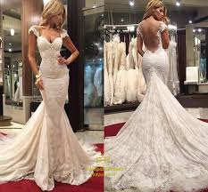 Boho lace chiffon wedding dresses 2020 v neck backless beach bride dress cap sleeve sweep train. Ivory Backless Cap Sleeve Lace Mermaid Wedding Dress With Long Train Vampal Dresses