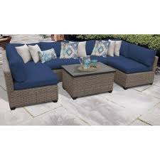 3pcs patio rattan furniture set cushioned conversation set coffee table navy. 7pc Monterey Sectional Seating Group With Cushions Navy Tk Classics Target