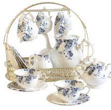 Simple And Elegant Blue And White Porcelain Tea Set This Set Contain 1 Teapot 1 Milk Bowl 1 Sugar Bowl 6 Cups And 6 Ceramic Tea Cup Porcelain Tea Set Tea Set