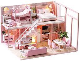 Amazon Com Vkstar Pink Girls Dollhouse Miniature Diy Mini Dollhouse With Furnit Dollhouse Furniture Kits Diy Dollhouse Furniture Miniature Dollhouse Furniture