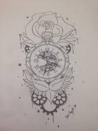 A pocket watch, a rose, and the tree of life. Pocket Watch And Flowers Clock Tattoo Design Sleeve Tattoos Clock And Rose Tattoo