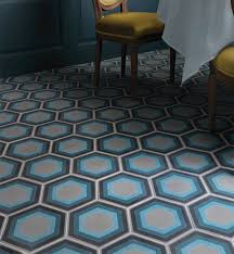 Hex mosaic floor tile install. Patisserie Blue Encaustic Tiles Ca Pietra