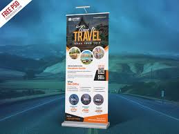 Green tree illustration, poster banner, country travel, botany, landscape png. Tour Travel Roll Up Banner Psd Psdfreebies Com