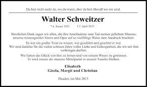 Traueranzeigen von Walter Schweitzer