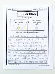 Opinion Writing Activity For Second Grade Kids Choose Between Two Options And Explain The Writing Center Writing Center Activities Opinion Writing Activities