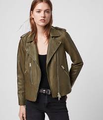 Womens Elva Leather Biker Jacket Black In 2020 Leather Jackets Women Green Leather Jacket Outfit Khaki Leather Jacket