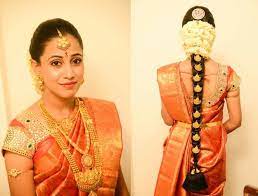 Traditional Southern Indian Bride Wearing Bridal Silk Saree Jewellery And Hairstyle I Indian Bridal Hairstyles South Indian Wedding Hairstyles Bridal Hairdo