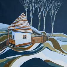 Aniko Hencz Artwork: First Snow | Original Painting Acrylic | Abstract  Landscape Art