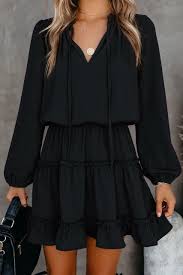 3.9 out of 5 stars 88. Black V Neck Long Sleeve Ruffle Tiered Mini Dress