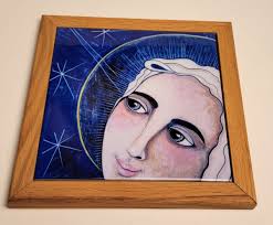 Virgin Mary framed enamel painting