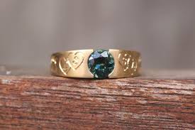 Hearts And Paws Engraving With Parti Sapphire Ethical Jewelry Yellow Gold Engagement Rings Jewelry