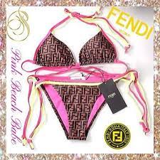 Fendi Swimsuit Pink 2pc Fendi Logo Bikini Pink Beach Babe Bikinis Fendi Swimsuit Swimsuits