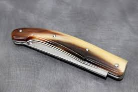 Couteau Pliant Baroudeur 11cm Corne Jaspee Acier Damas Inox Cuchillos