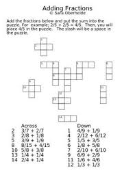 Free Fraction Crossword Puzzles Adding And Subtracting Adding And Subtracting Fractions Adding And Subtracting Fractions
