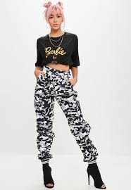 Black And White Camo Pants Outfit Missguided Barbie X Missguided Black Camo Trousers Black Camo Pants Clothes Womens Camo Fashion