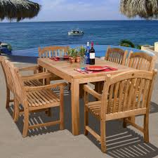 Amazonia Teak Oslo 6 Person Teak Patio Dining Set Bbqguys Patio Dining Set Outdoor Tables And Chairs Patio Set