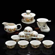 14 Pieces Kung Fu Tea Set Chinese Pattern Include White Glazed Ceramic Porcelain Dragon 10pcs Tea Cups And Teapot Tea Set Glazed Ceramic Tea Pots