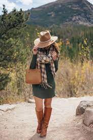 How To Style A Casual Fall Dress A Lonestar State Of Southern Grey Long Sleeve Dress Green Long Sleeve Dress Felt Hat Outfit