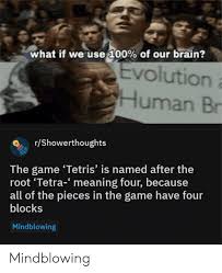 In these six articles, we explore how psychological scientists are unpacking its mysteries in research labs all over the world. What If We Use 100 Of Our Brain Evolution Human Br Rshowerthoughts The Game Tetris Is Named After The Root Tetra Meaning Four Because All Of The Pieces In The Game Have