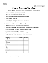 The four nitrogen containing bases are adenine a thymine t cytosine c and guanine g. Worksheet Organic Compounds
