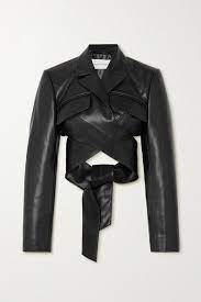 Black Cropped Faux Leather Wrap Jacket Aleksandre Akhalkatsishvili Jackets Wrap Jacket Fashion