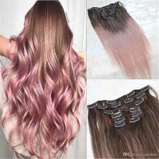 Clip In Human Hair Extensions Thicken Double Weft 9a Brazilian Hair 120g Brown To Rose Gold Pink Highlight Full Head Silky Straight Cheap Blonde Hair Extensions Strawberry Blonde Hair Extensions From Salonhair