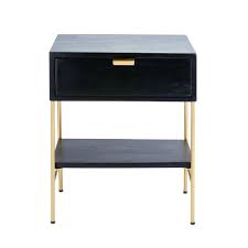 Schublade, holz, goldenes metallgestell, 50x50x50 cm, black. Nachttisch Mit 1 Schublade Aus Massivem Schwarzem Akazienholz Und Goldfarbenem Metall Jagger Maisons Du Monde