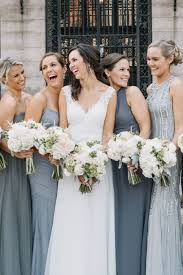 Mismatched Bridesmaids In Grey For A City Wedding Mismatched Bridesmaids Wedding Bridesmaid Dresses Wedding Bridesmaids Dresses Blue