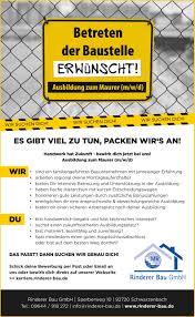 Die zusammenstellung dient genaugenommen nicht als stellenanzeige, soll aber im sinne der . Rinderer Bau Veresdesign Marketing Design