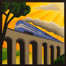 Limited edition print on canvas available in three sizes sitting atop the u.s. Art Deco Coronation Scot Train Art Deco Poster For Sale By Artist Emma Childs Limited Edition Prints Available A3 Art Deco Artists Art Deco Paintings Win Art