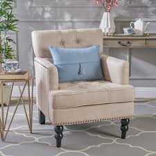 Christopher Knight Home Tufted Club Decorative Accent Chair With Studded Details Beige Grey Accent Chairs Coastal Living Room Furniture Furniture