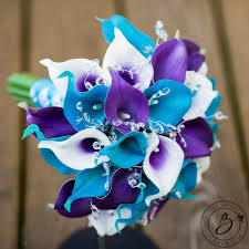 Check spelling or type a new query. Purple And Turquoise Calla Lily Wedding Bouquet With Crystals The Bridal Flower Silk And Real Touch Wedding Bouquets