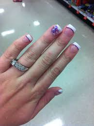 A design like this would be a stunning choice for a bride. White Tips With Purple Lines With Purple Flower Nail Designs Gel Color Purple Line