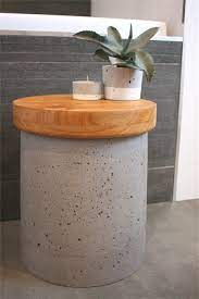 Concrete Side Table Stool Bath Sidetable Timber Top Storage Inside Concrete Diy Projects Concrete Diy Concrete Crafts