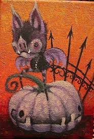 Then use few twigs and place them on top of the pumpkin to give an illusion of the bat hanging from the stencil. Original Halloween Pumpkin Painting Spooky Lowbrow Art Jack O Lantern Bat Creepy 745306153