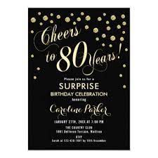 Surprise 80th Birthday Party Gold Black Invitation Zazzle Com Anniversary Invitations 50th Wedding Anniversary Invitations Black And Gold Invitations