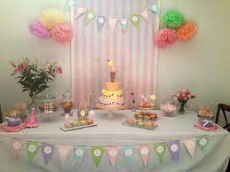 1st Birthday Buffet Dessert Table This Was All In A Pastel Colored Theme F Dessert Table Birthday Party Cake Table Decorations Boys Birthday Party Decorations