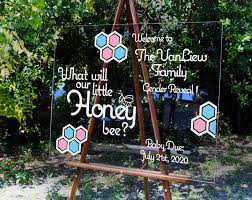 He or she he or sh What Will Our Little Honey Bee Gender Reveal Party Sign Clear Acrylic Personalized By Kate