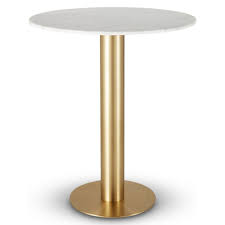 This pub table stands at bar height making it perfect for bar stools and people standing for a chat. Tube Bar Table White Marble Top Brass Base Rouse Home
