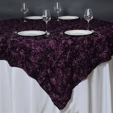 85 X 85 Eggplant 3d Rosette Satin Square Overlay Wedding Table Overlays Wedding Theme Colors Eggplant Wedding Colors