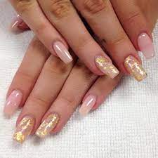 Goodness Gracious Gold Flakes Oh Wait They Re Gold Leaves What A Relief They Re Not Flakes Ican Gold Acrylic Nails Gold Nails White Nails With Gold